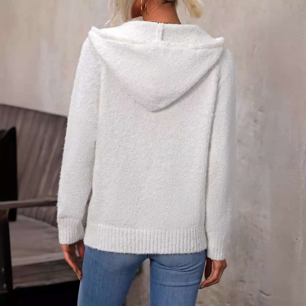 Pure -colored hooded zipper cardigan fashion hooded sweater sweater female