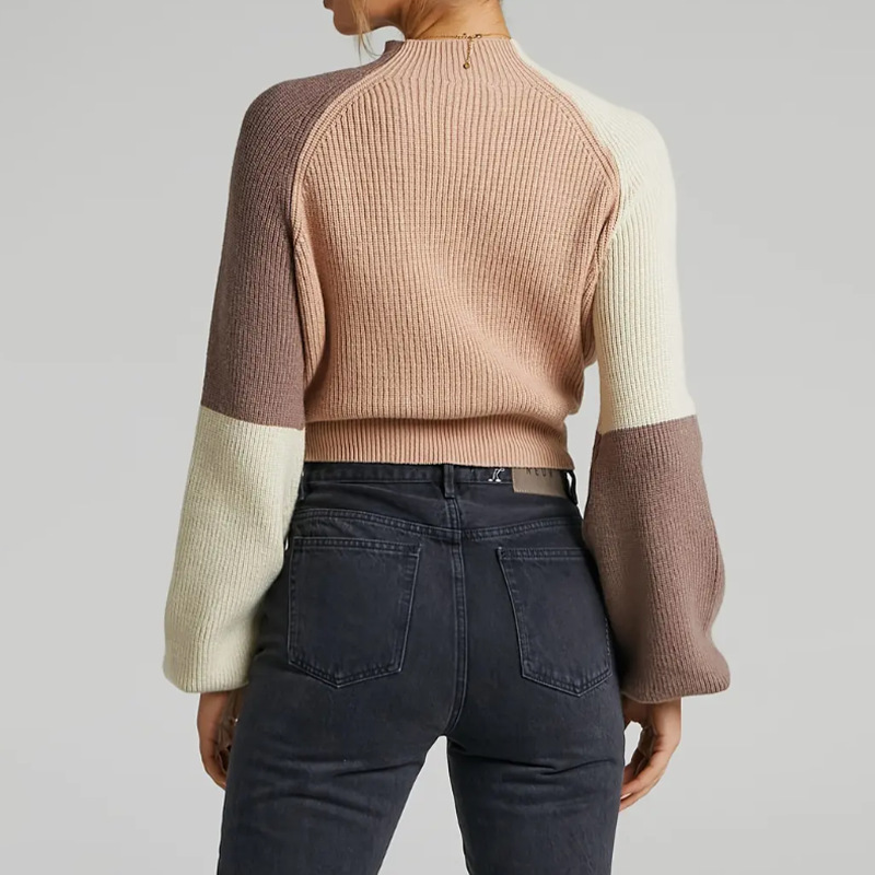 Women's sweater versatile contrasting loose fashionable pullover sweater top female