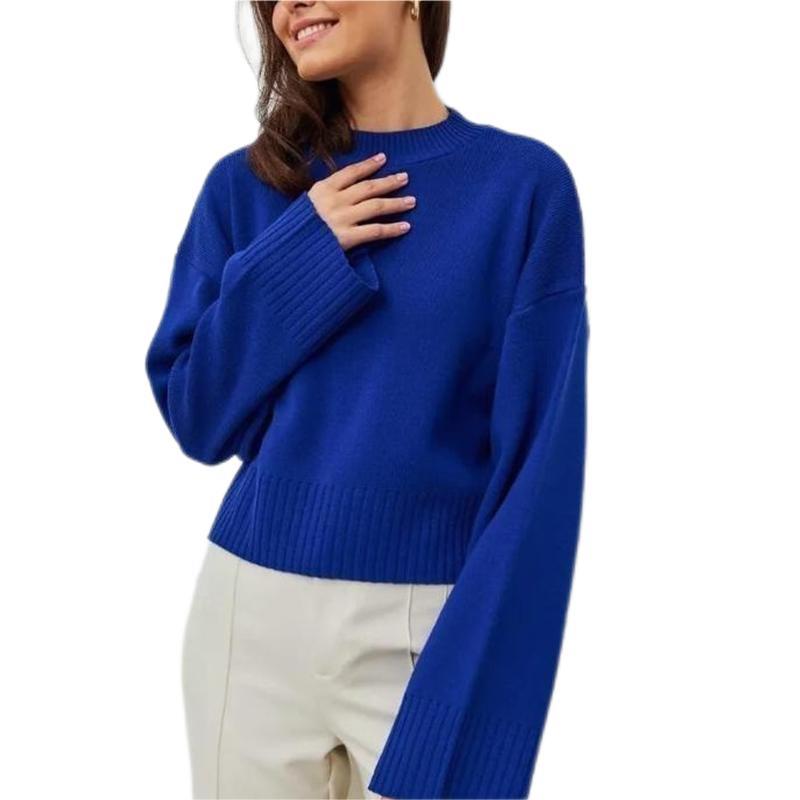 Spring and autumn knitted sweater women's clothing fashion pullover round neck long sleeve solid color top