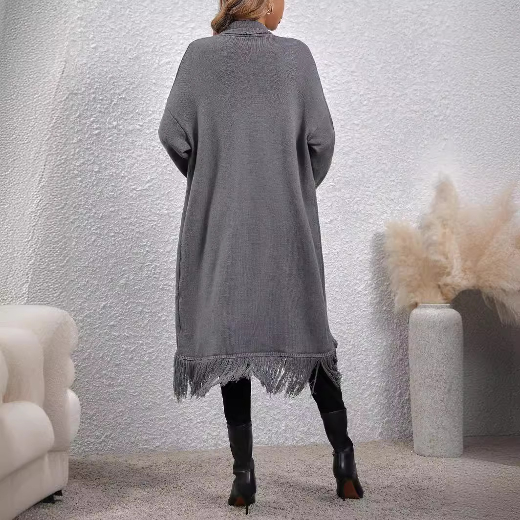Casual long out -with shawl pure colored Liu Supai laxic and loose knitted cloak