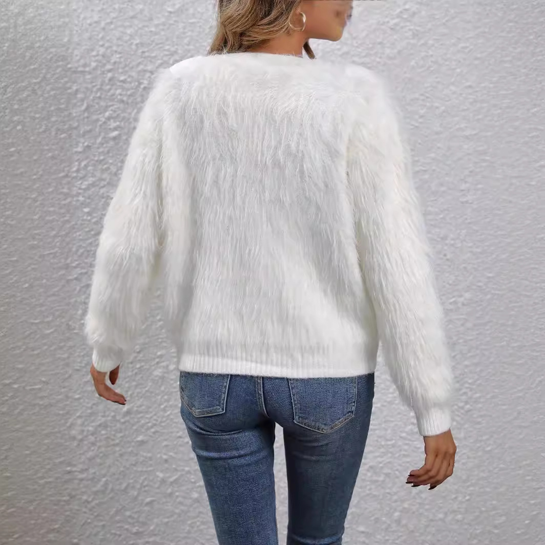 Spring and autumn imitation mink cardigan temperament lady loose sweater jacket long -sleeved sweater female