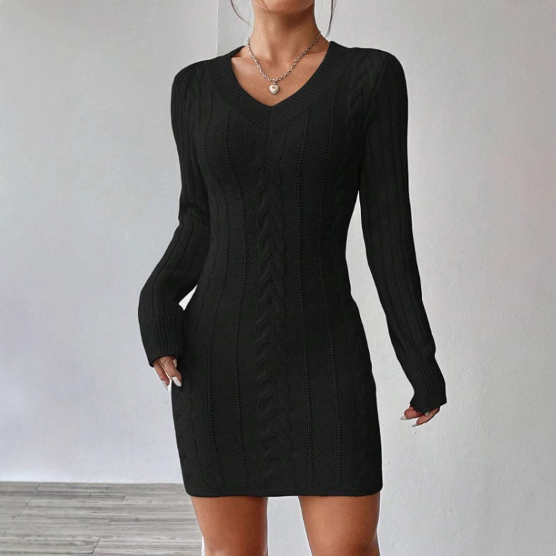 Twist sweater skirt collar long sleeve long hip skirt slimming thin knitted skirt